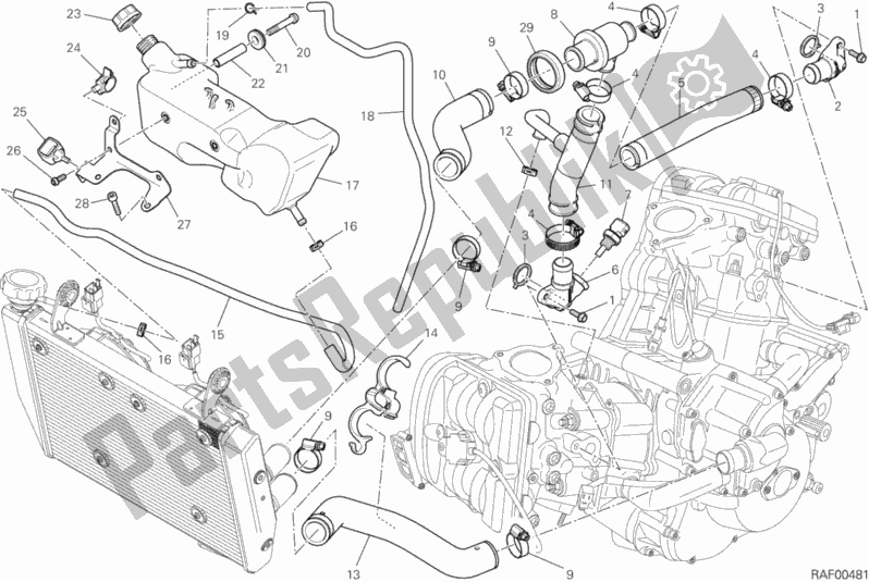 Toutes les pièces pour le Circuit De Refroidissement du Ducati Hypermotard SP 821 2013